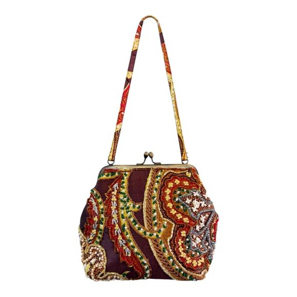 Santi Beaded Jewel Embellished Paisley Kiss Lock Mini Cocktail Party Bag Clutch - Picture 11 of 11